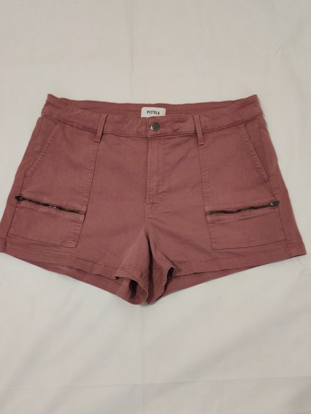 pistola dusty mauve utility shorts with zip pockets